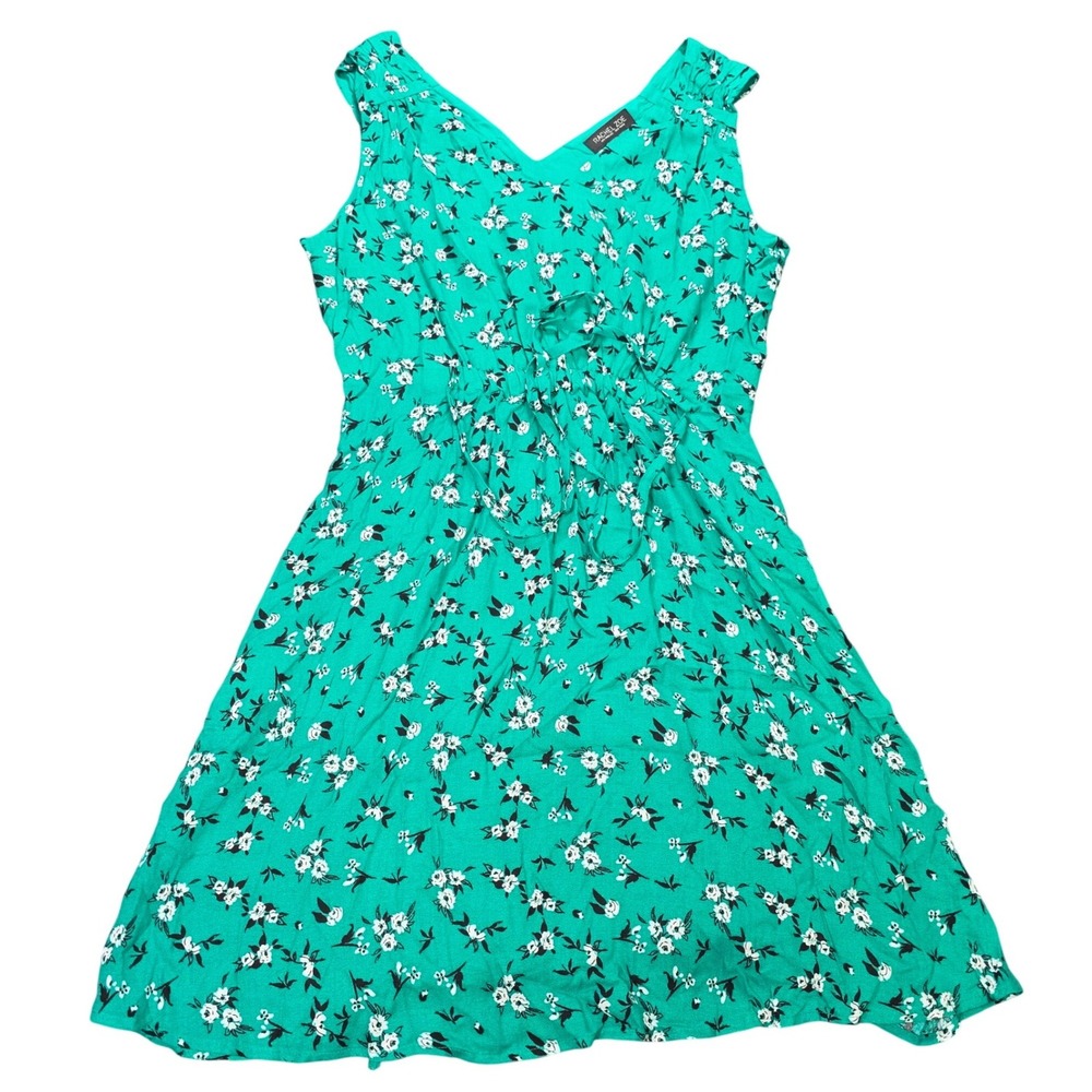 Rachel Zoe Floral Fit & Flare Dress Women's Size 10 Gree V-Neck Sleeveless Rayon